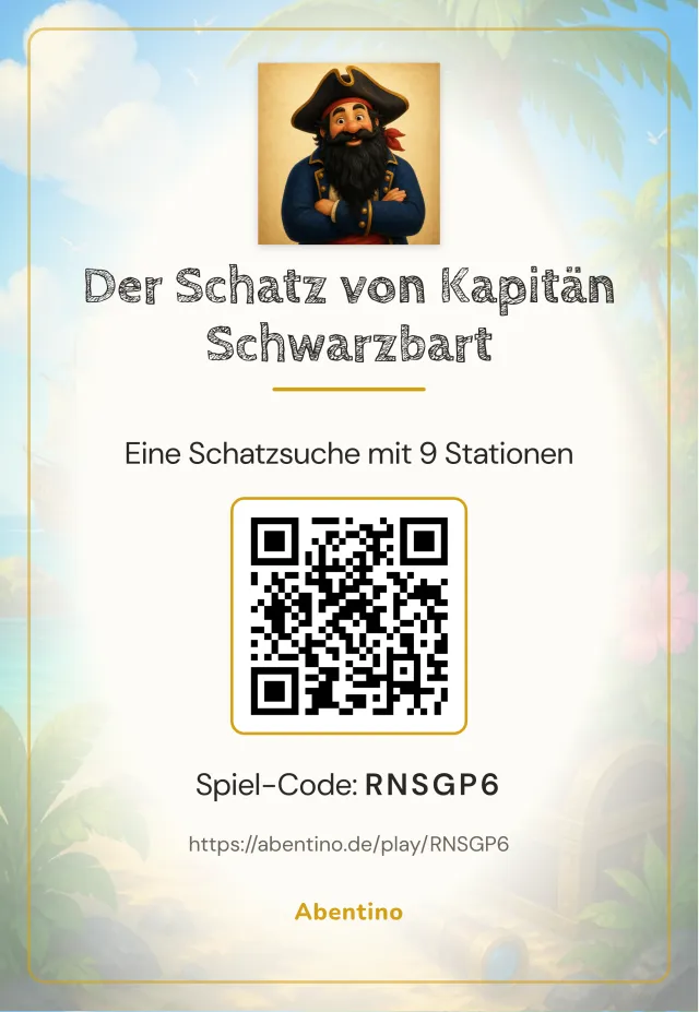 Gedrucktes Deckblatt mit Kapitänsbild, QR-Code und Spiel-Code
