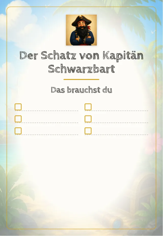 Gedruckte Packliste mit dem Material für das Spiel