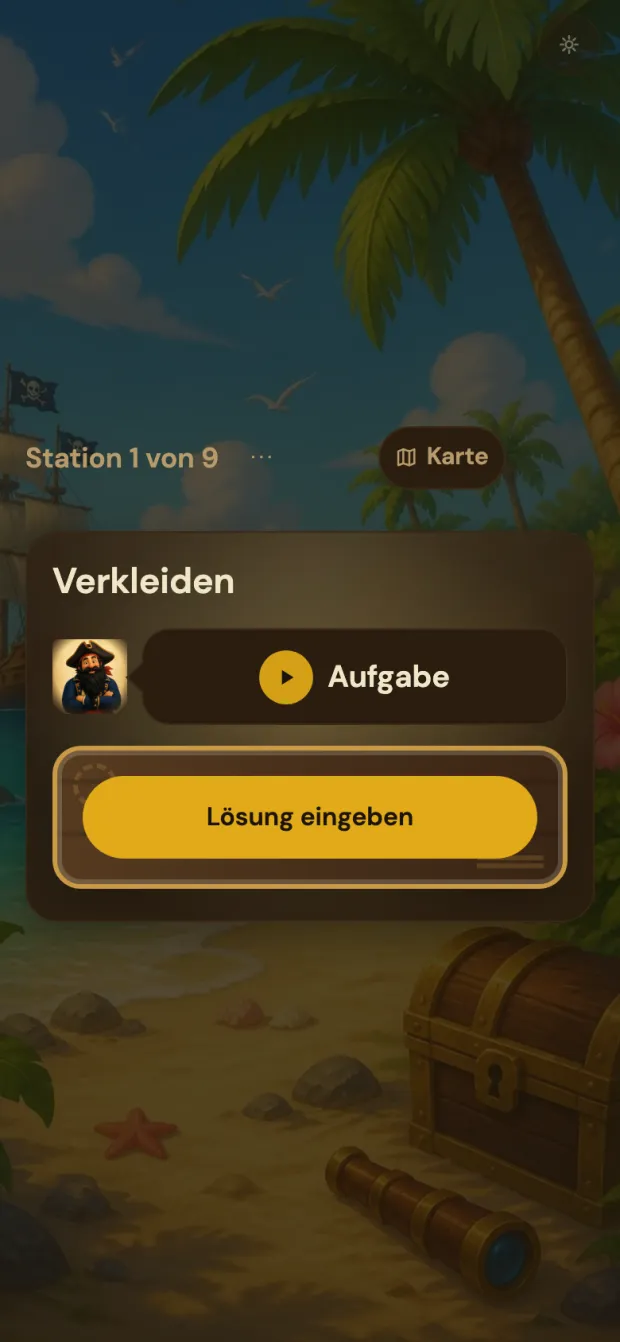 Stationsbildschirm mit Aufgabentitel und Abspielknopf